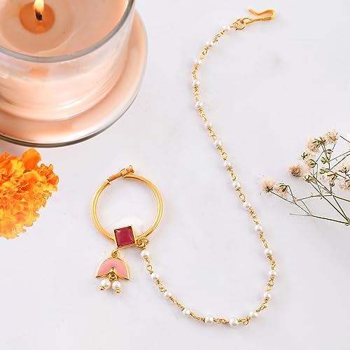Pink Enamel Tulip Non-Piercing Nose Ring